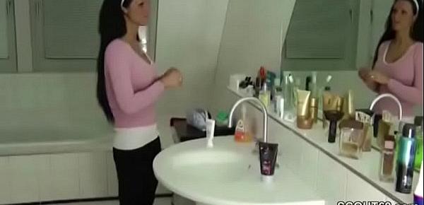  German Step-Sister Caught in Bathroom and Helps with Handjob